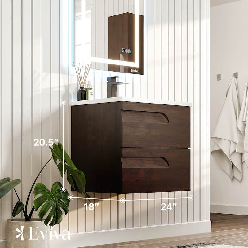 Joy 24"W Rosewood Wall Mount Bath Vanity with Porcelain Top