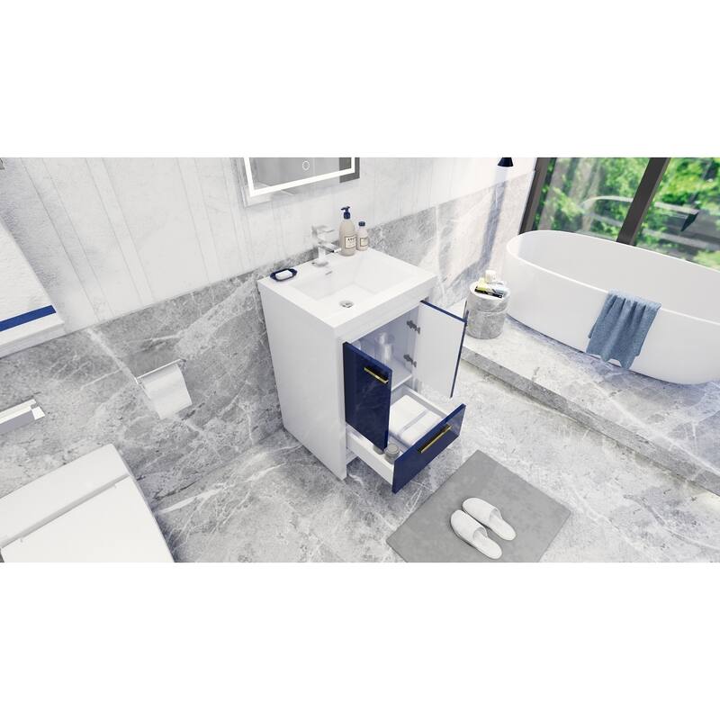 dolce 24 natural oak finish freestanding bath vanity with single basin reinforced acrylic top