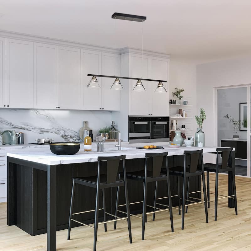 4-Light Matte Black and Brushed Nickel Kitchen Island Light with Acrylic Shades - Matte Black and Brushed Nickel