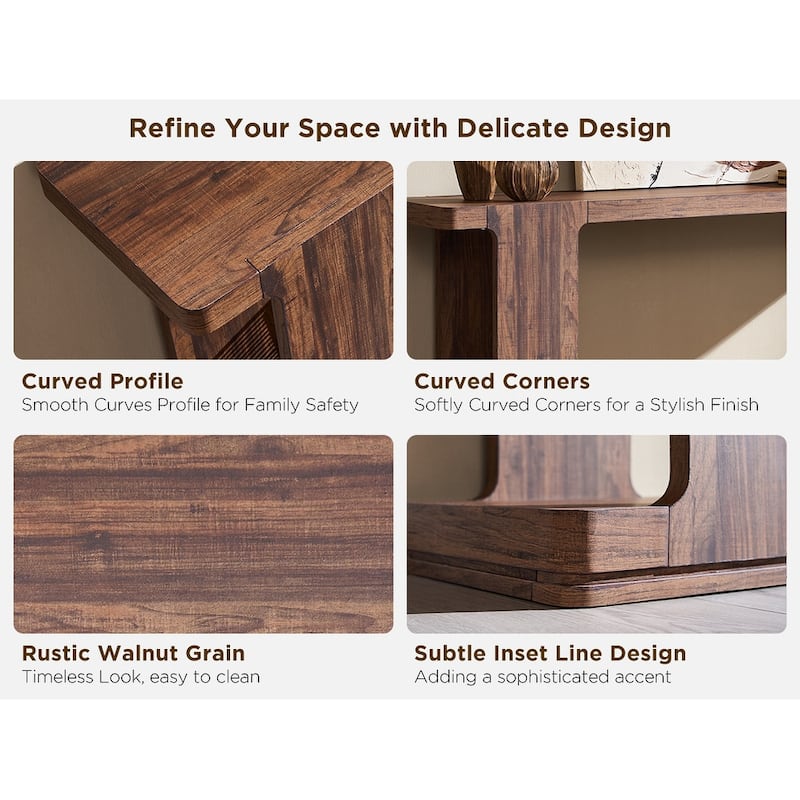 Modern 63" Entryway Console Table, Long Sofa Table with Curved Edge