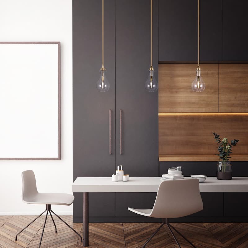 Synia Mid-century Modern Globe Single Farmhouse Pendant Lights with Tear Drop Glass - D 6'' x H 73.3''