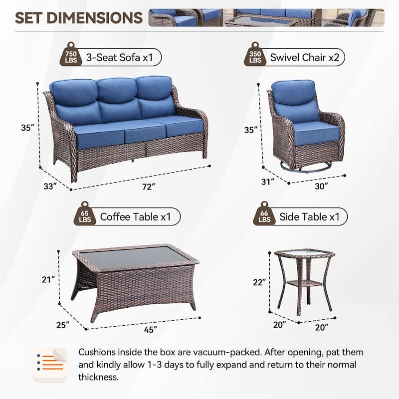 Pocassy Outdoor Sofa Patio Swivel Chairs Sets