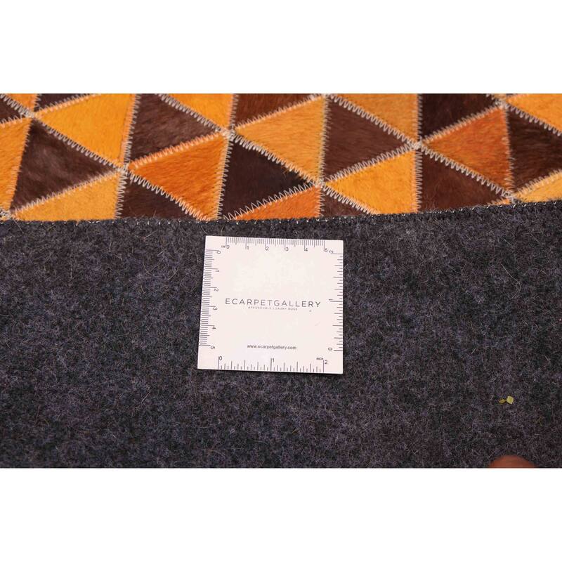 ECARPETGALLERY Handmade Cowhide Patchwork Orange Leather Rug - 5'11 x 5'11