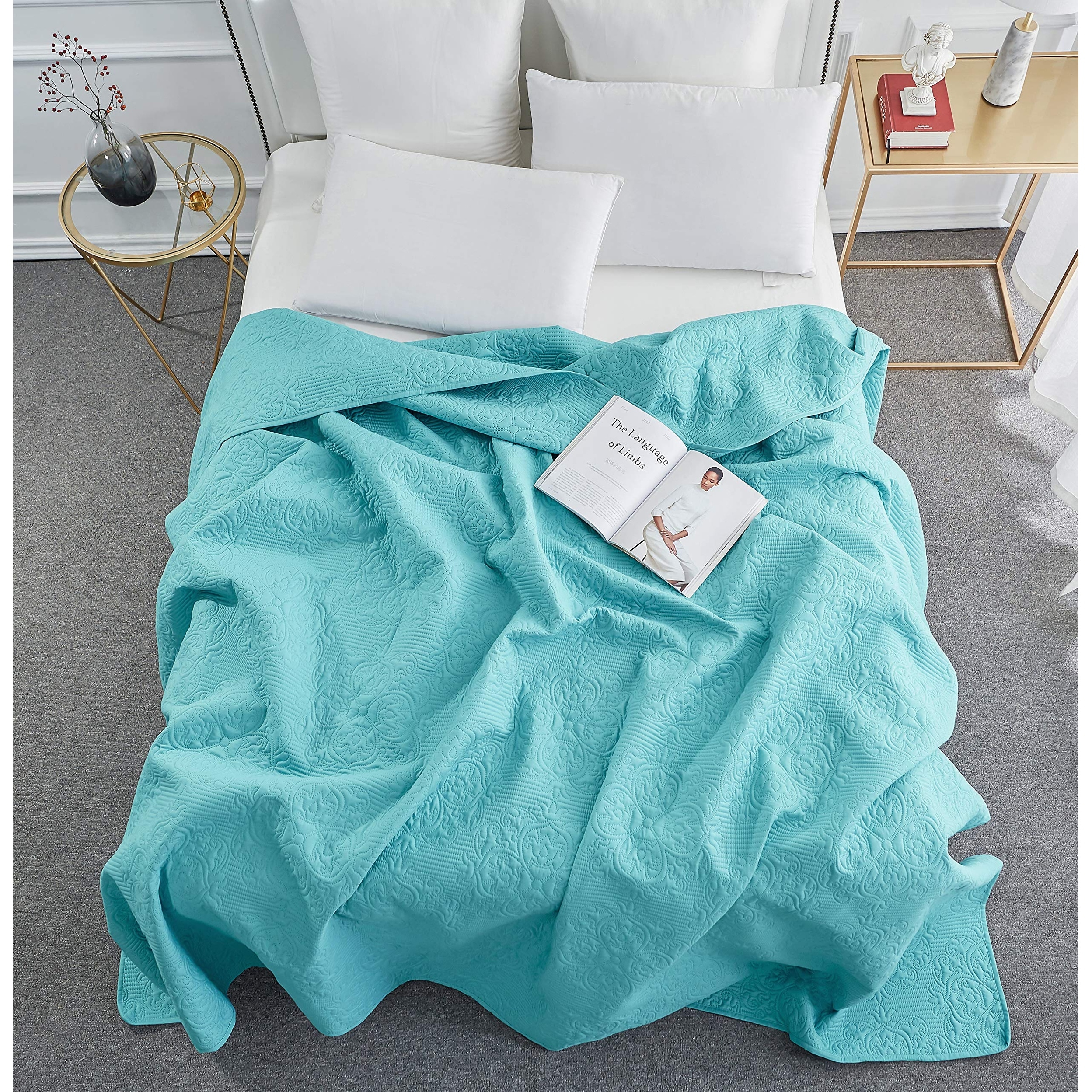 Sage Reversible Microfiber Bedding Bedspread Coverlet Set Lightweight and Hypoallergenic Cozy Sophia and William 3 Pieces Quilt Set King Size with 1 Quilt and 2 Pillow Shams 