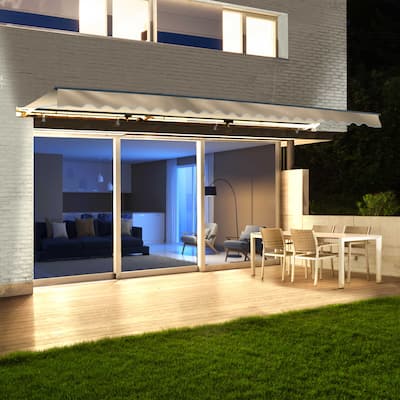 ALEKO Motorized LED 16 x 10 ft Semi-Cassette Retractable Awning Ivory - Moroccan Collection