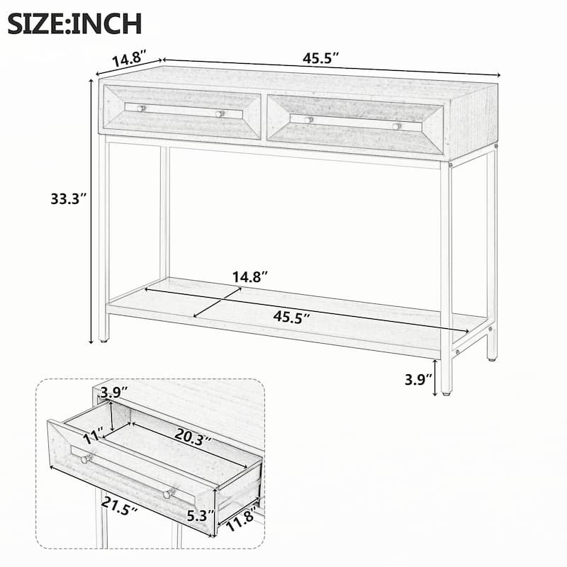 Entryway Console Table with Two Drawers,Navy