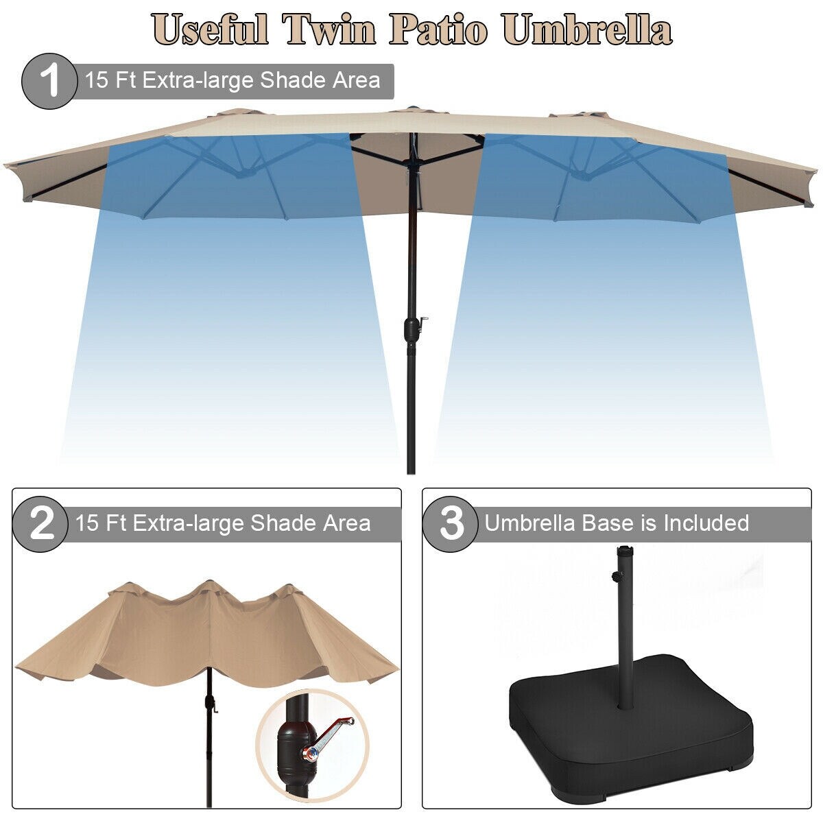 Shop Black Friday Deals On 15 Ft Patio Umbrella Outdoor Umbrella With Crank Base Overstock 30732408