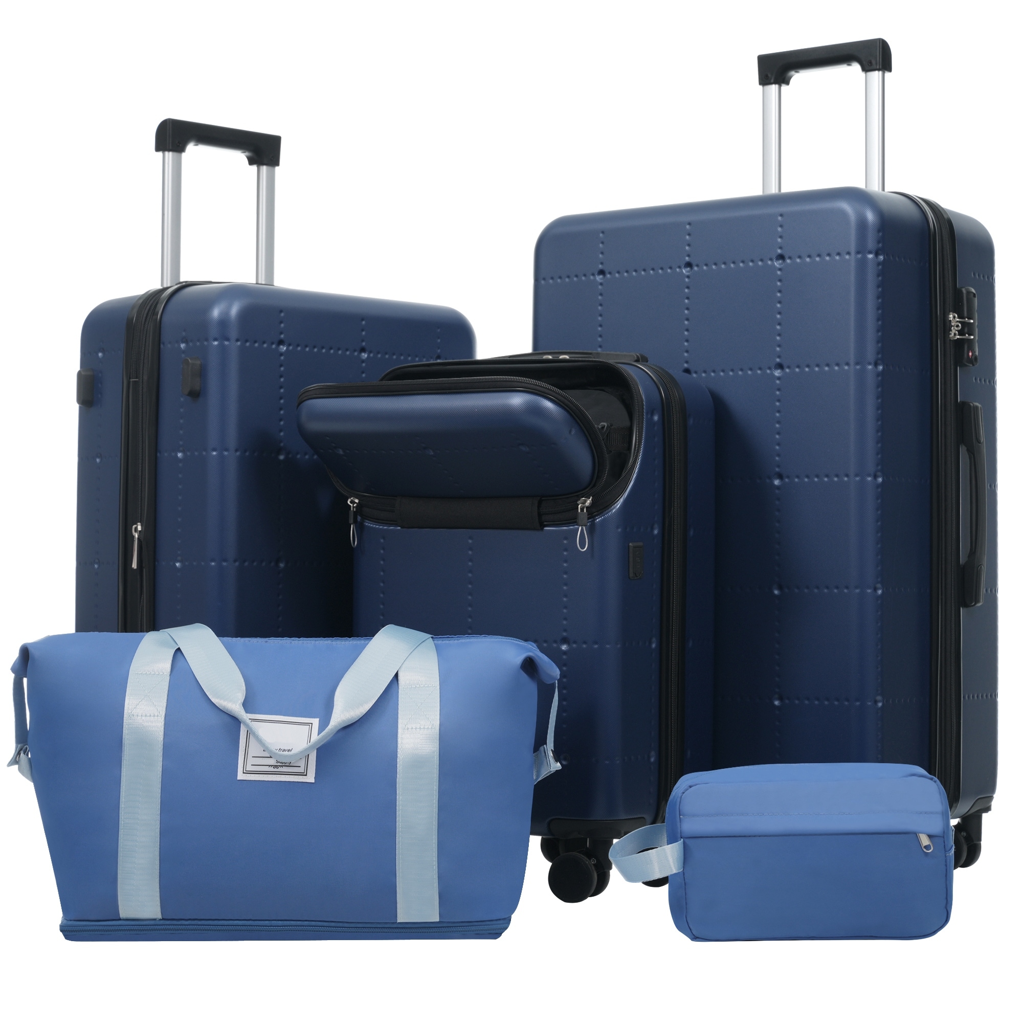 5pc Hardside Luggage Set, 20" Half-Open Carry-On w/USB Port, Expandable 24"+28" w/Spinner Wheels, TSA Lock