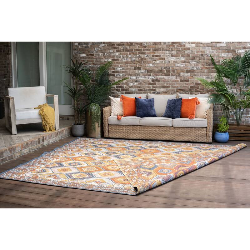 Alfresco Nautical & Coastal Geometric Reversible Indoor/Outdoor Area Rug