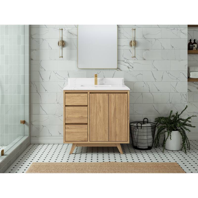 Willow Collections 36 in. W x 22 in. D Madison Teak Center Sink Bathroom Vanity with Countertop