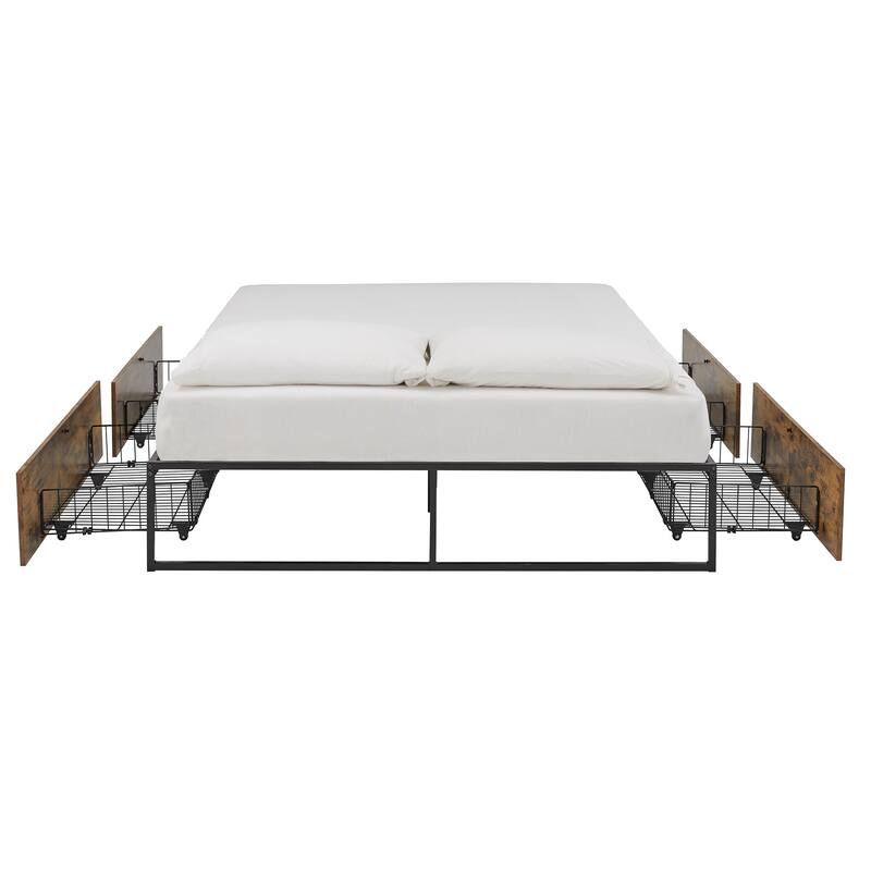 Youngstown Wood Finish Panel Black Metal Platform Bed with Storage Drawers by iNSPIRE Q Modern