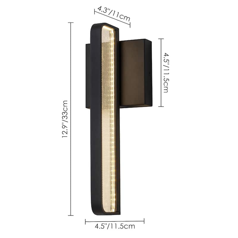 13 in. Modern Black Outdoor Wall Sconce Lighting Waterproof IP54 Integrated LED 3000K Wall Light