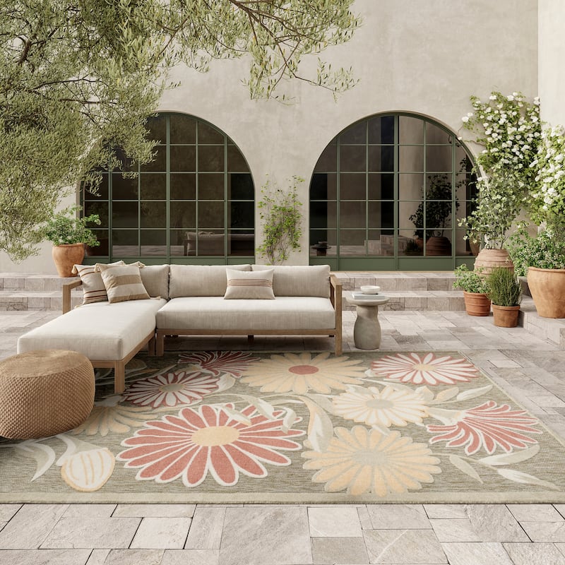 Nourison Aloha Indoor/Outdoor Floral Area Rug - 7'10" x 10'6" - Sage/Rose