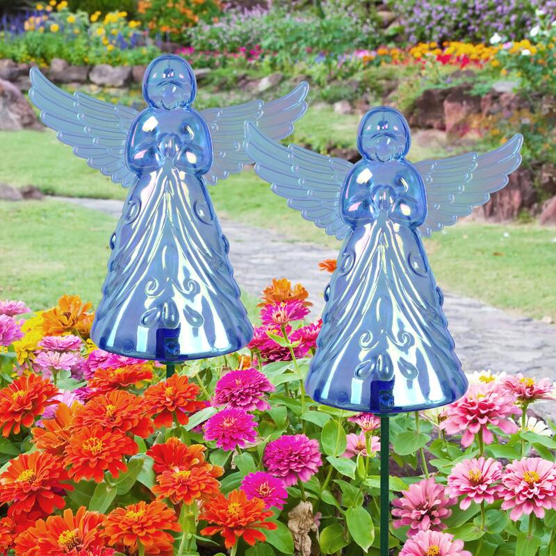 Exhart 2 Piece Angel WindyWing Garden Stakes, 4.5 by 30 Inches - Blue