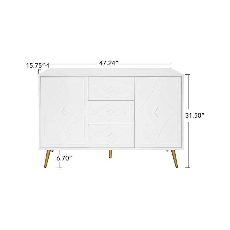 2-Door, 3-Drawer Buffet Cabinet - Adjustable Shelf for Living Room or Kitchen Use