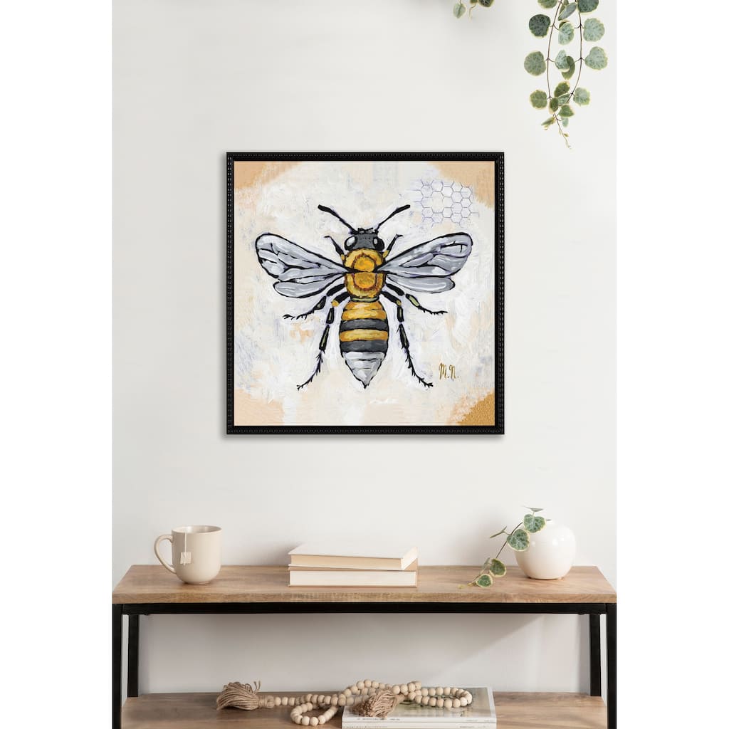 Kate and Laurel Sylvie Beaded Honeycomb Framed Canvas by Mackenzie Nelson