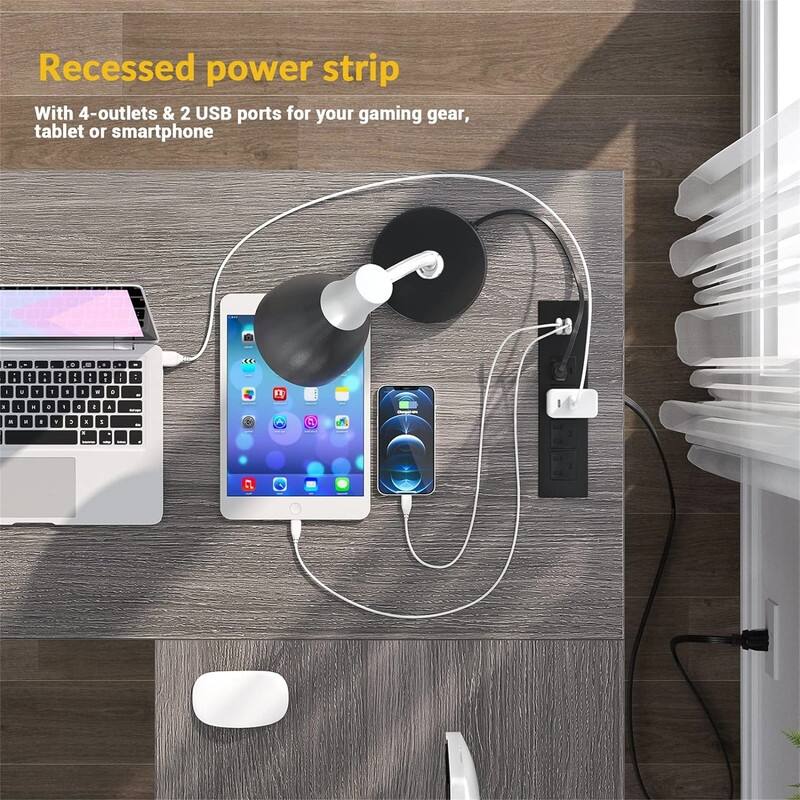 L Shaped Desk with USB Charging Port and Power Outlet
