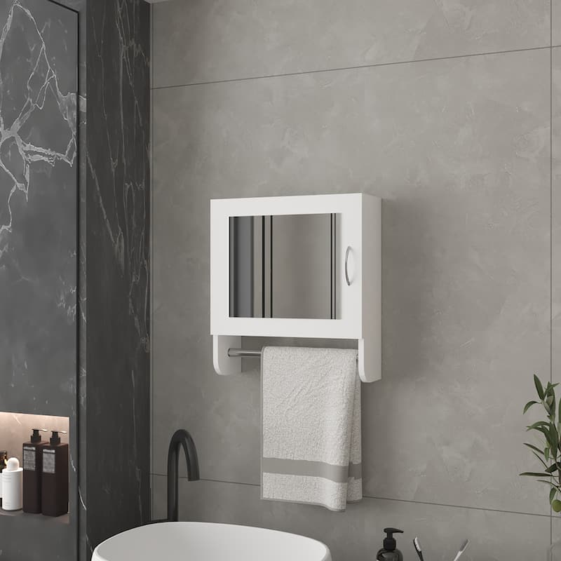 Bathroom Medicine Cabinet with Mirrored Door, Space-Saving Wall-Mounted Design, 2 Shelves for Storage - 17.7X5.7 in - White + Engineered Wood