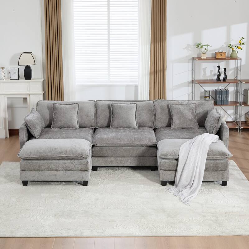 Roomfitters Large Upholstered 3-Seater Sofa with Plush Cushions and Pillows, Modern Cloud Couch for Living Room
