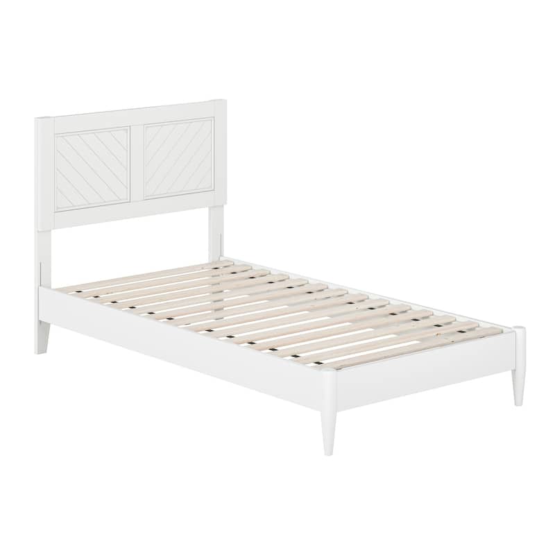 Solid Wood Low Profile Platform Bed - Twin Size, White Finish