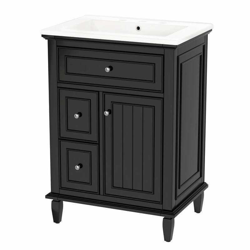24" Bathroom Vanity with Sink, Bathroom Vanity Cabinet with One Flip Drawer and Two Drawers, Adjustable Shelf