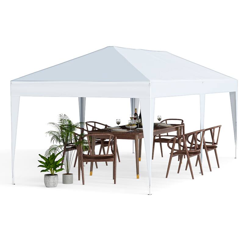 10 x 20 Feet White Pop-Up Canopy Tent with Adjustable Heights and Stakes Ropes Outdoor Included Carry Bag