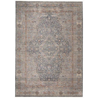 Gilford Rustic Persian Farmhouse Rug, Denim Blue/Rust, Accent Rug