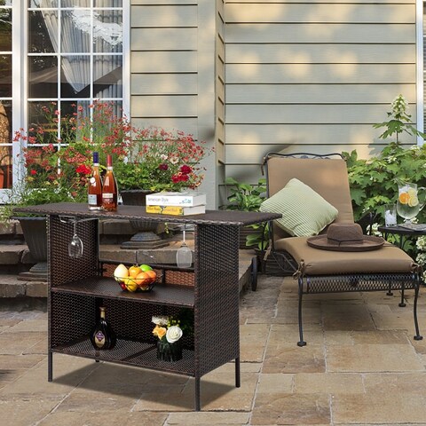Outdoor Rattan 55 in. H Outdoor Bar Table with Cup Holders