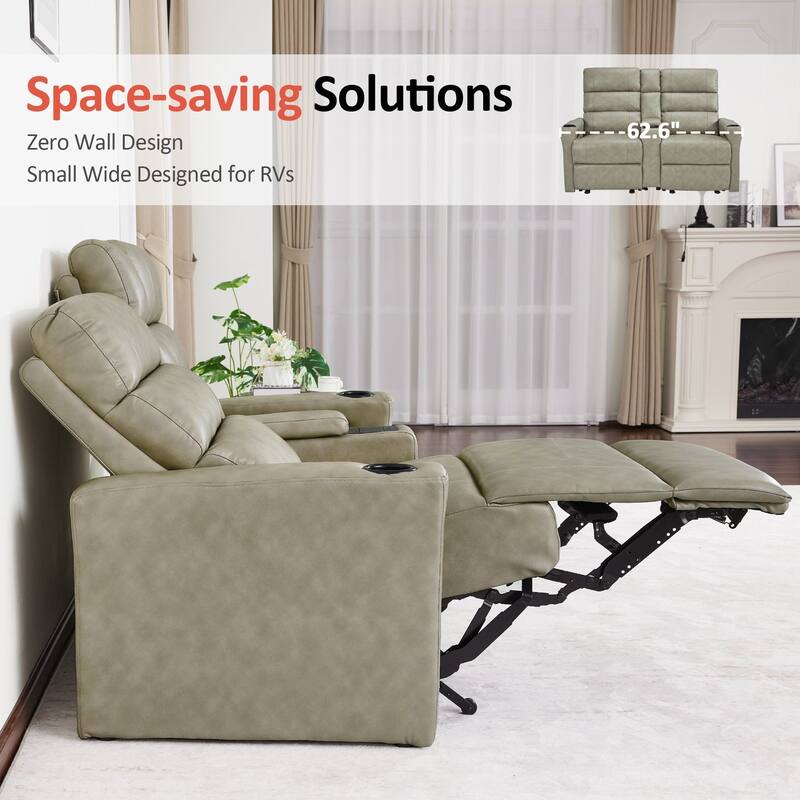 MCombo 62.6'' RV Recliner Loveseat Sofa with Console, Zero Wall Hugger Power Loveseat Recliner with USB Charge Ports, Outlet