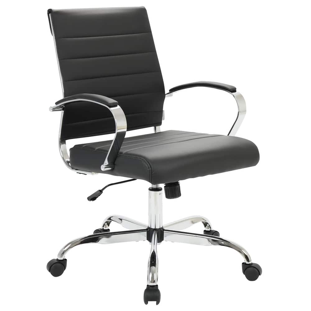 Benmar Modern Leather Ribbed Executive Office Chair with Chrome Frame, Adjustable Height, 360° Swivel, and Rolling Casters