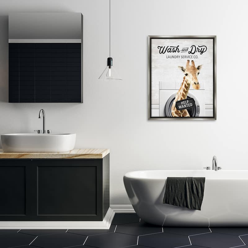 Stupell Wash & Dry Laundry Giraffe Framed Floater Canvas Wall Art Design By Lettered and Lined