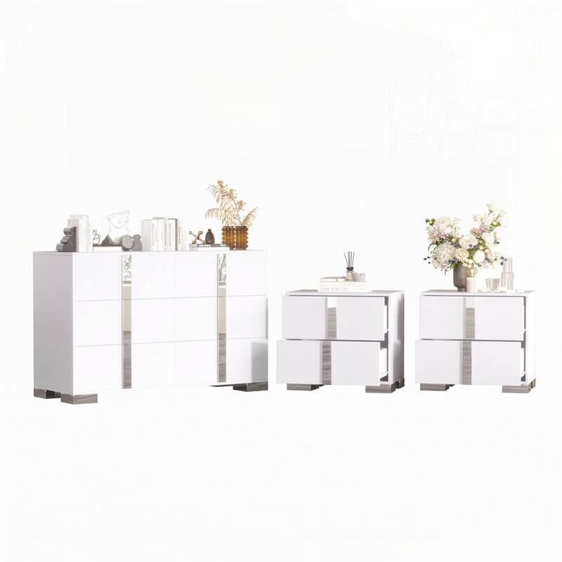 Elegant 6 Drawers Dresser and Two Nightstands