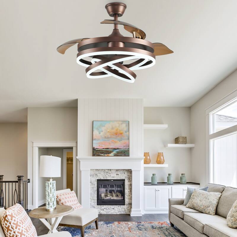 Oaks Aura 42in. DIY Shape Retractable Ceiling Fan With Lights, 6-Speed Latest DC Motor Color Changing Remote Control Ceiling Fan