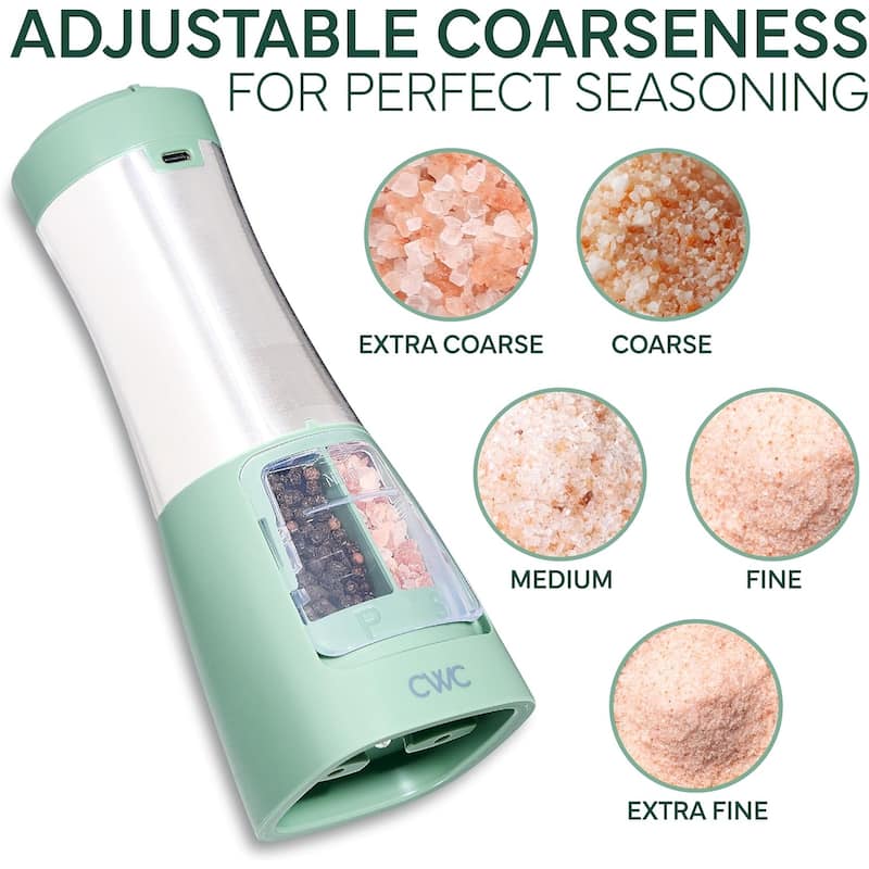 COOK WITH COLOR 2-in-1 Rechargeable Salt & Pepper Shaker - 2 Grinders for Salt and Pepper