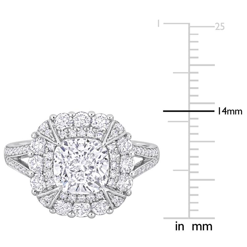 Miadora 3ct TDW Cushion and Round-Cut Diamond Cluster Halo Splitshank Ring in 14k White Gold