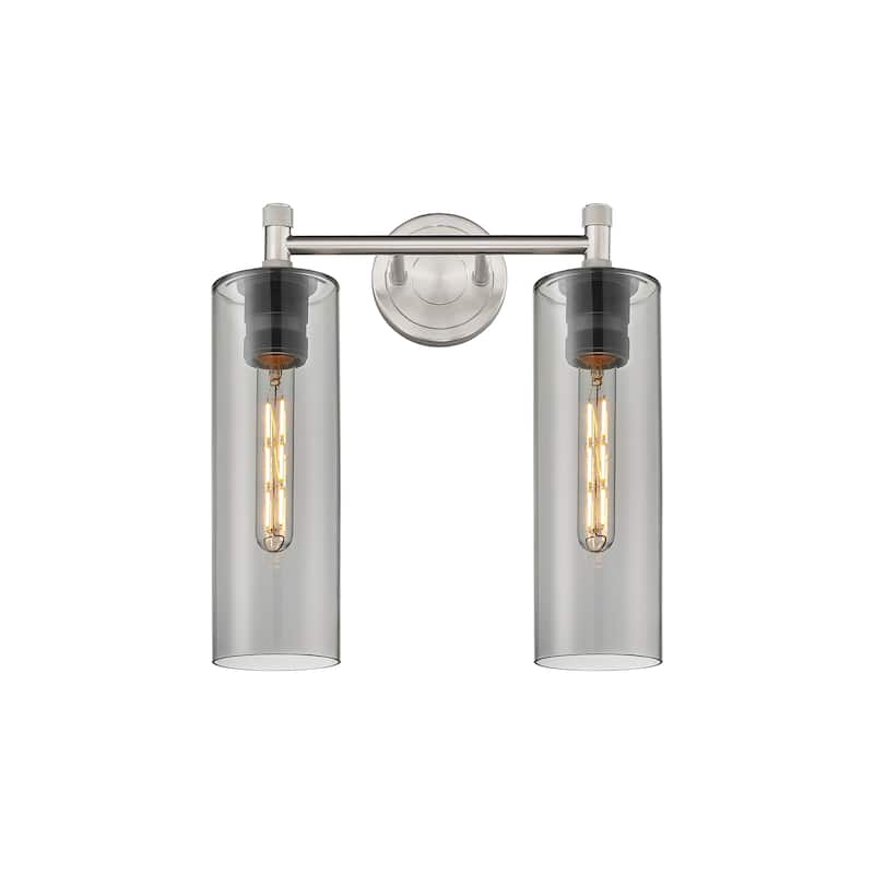 Innovations Lighting Crown Point - 2 Light 12" Wall-Mounted Bath Vanity Light - Satin Nickel/Light Smoke