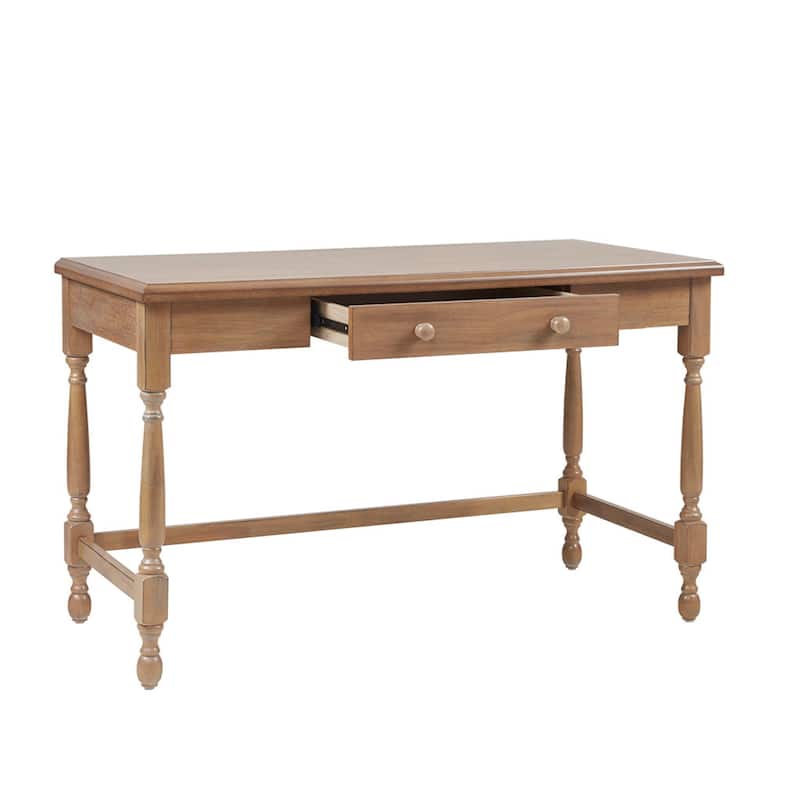 Roomfitters Solid Wood Home Office Writing Desk with Single Drawer and Elegant Turned Legs, Reclaimed Natural