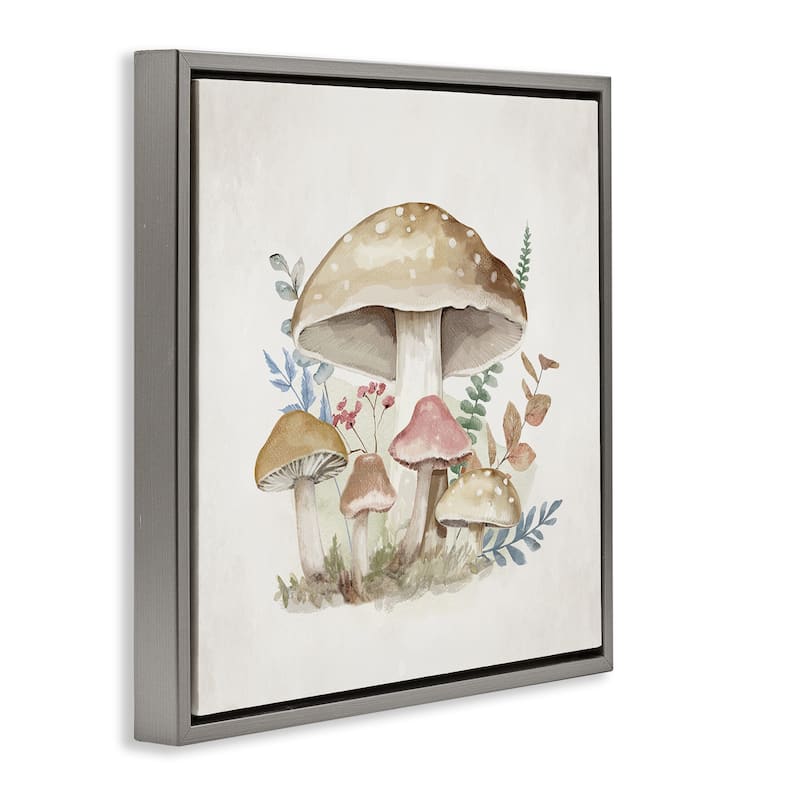 Stupell Neutral Cottage Mushrooms Framed Floater Canvas Wall Art Design By Mollie B.