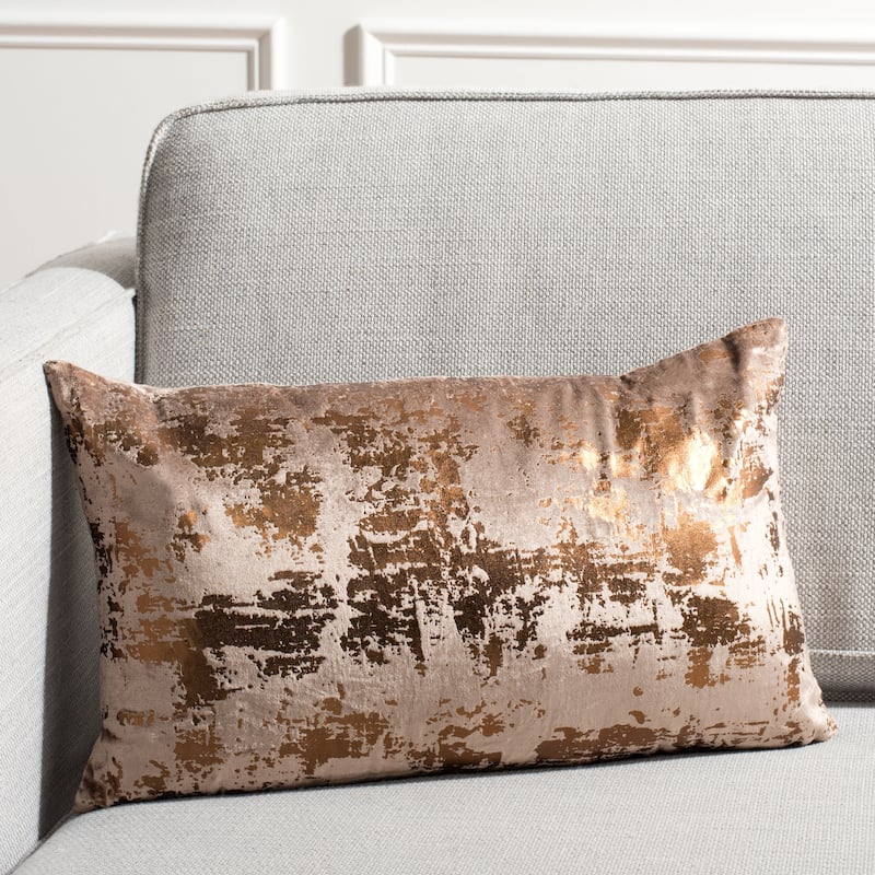 SAFAVIEH Carlijn Beige/ Gold Metallic 12 x 20-inch Decorative Pillow - 1'W x 1'8"L - Brown/Copper