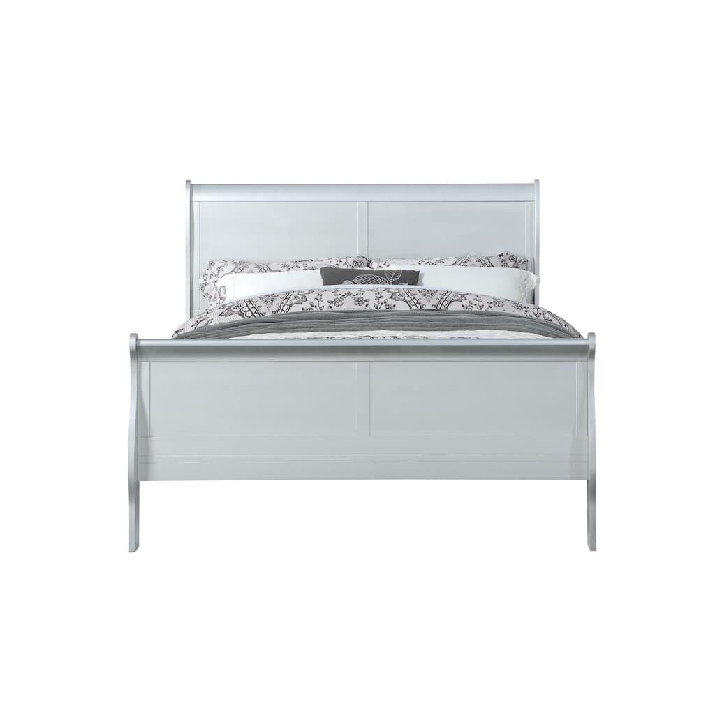 Platinum Finish Eastern King Sleigh Bed with Wooden Construction and Low-Profile Footboard