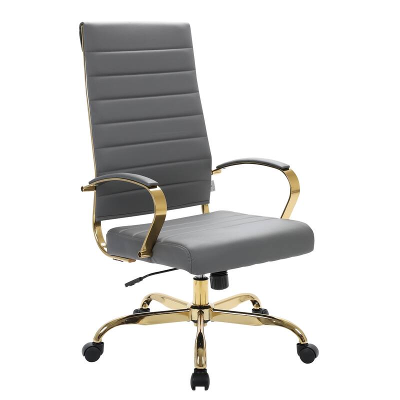 High-Back Office Chair - Adjustable Leather Desk Chair with Gold Frame - Swivel Ergonomic Task Chair