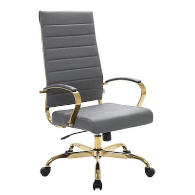 High-Back Office Chair - Adjustable Leather Desk Chair with Gold Frame - Swivel Ergonomic Task Chair