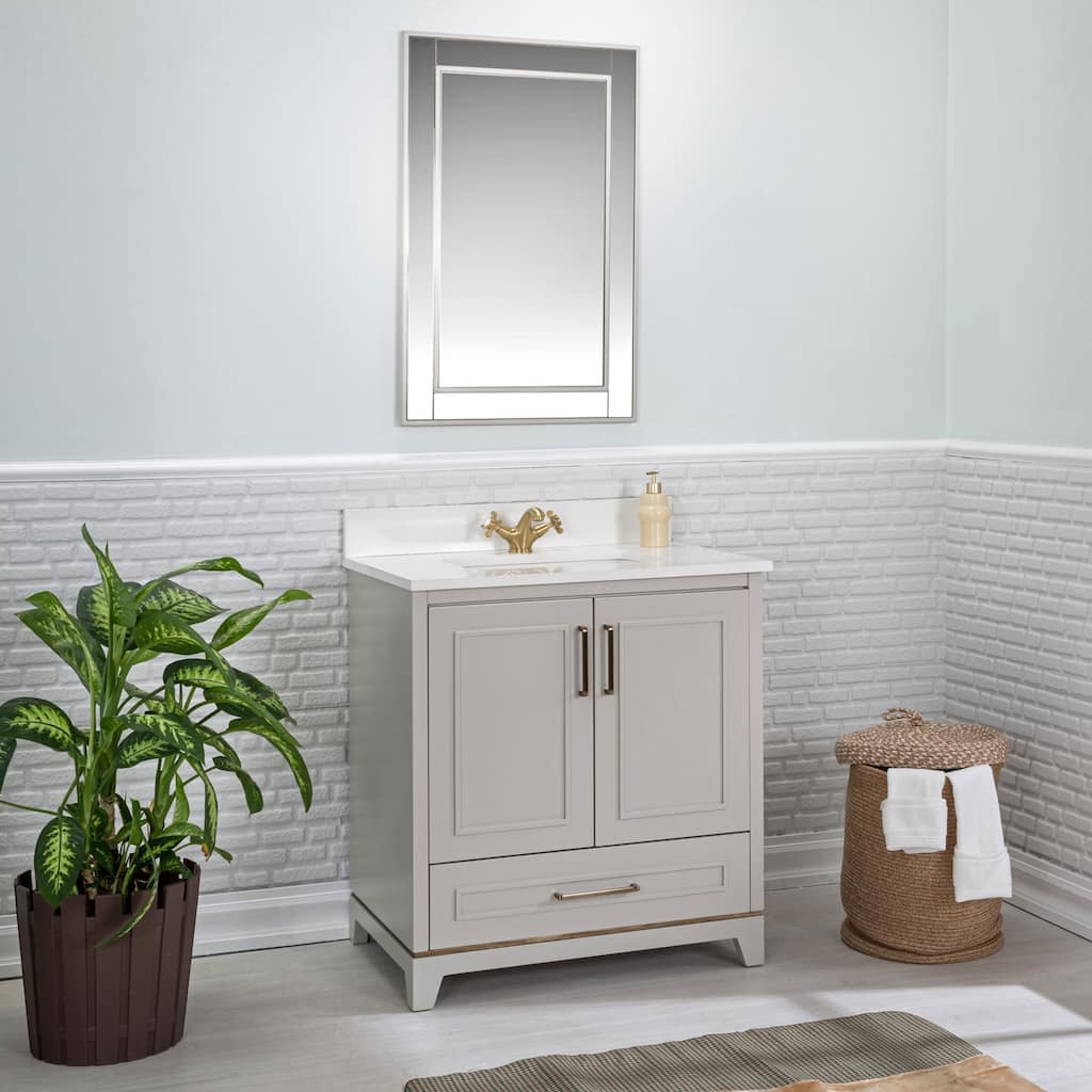 Albia 30'' Free-standing Single Bathroom Vanity with Quartz Vanity Top & Mirror