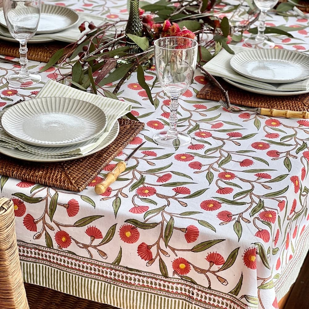 Red and green flowering gums tablecloth- Rectangular Christmas