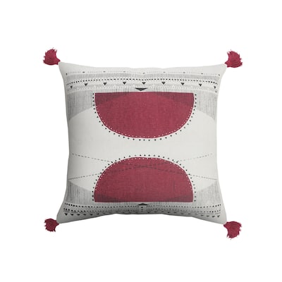 HomeRoots 20" X 20" White Black And Burgundy 100% Cotton Geometric Zippered Pillow