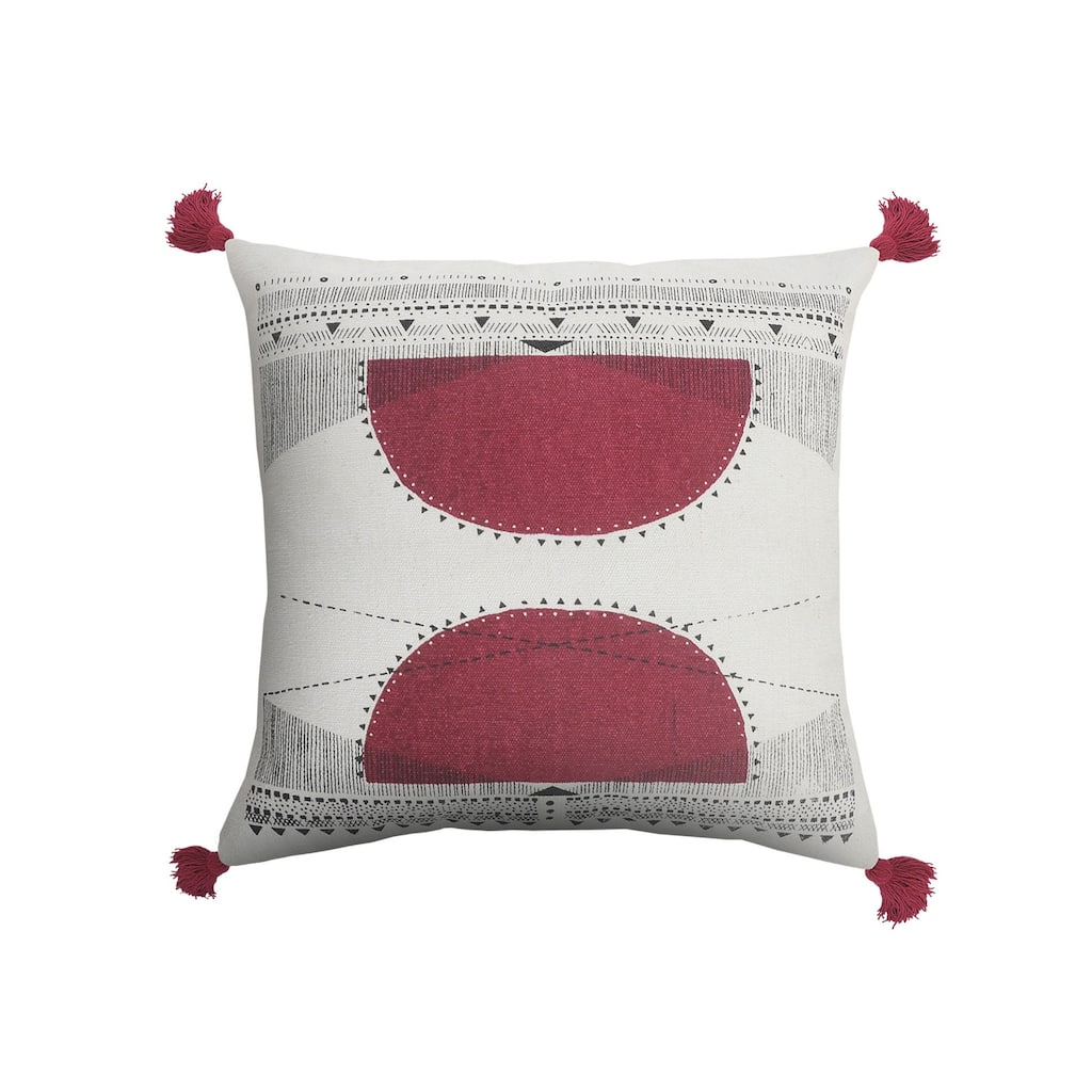 HomeRoots 20" X 20" White Black And Burgundy 100% Cotton Geometric Zippered Pillow