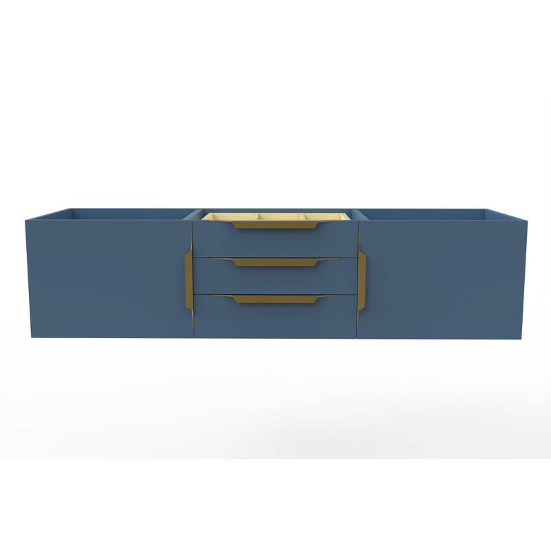 Alpine 60" Wall Mounted Bathroom Vanity (Base Only) - Blue - Gold Finish