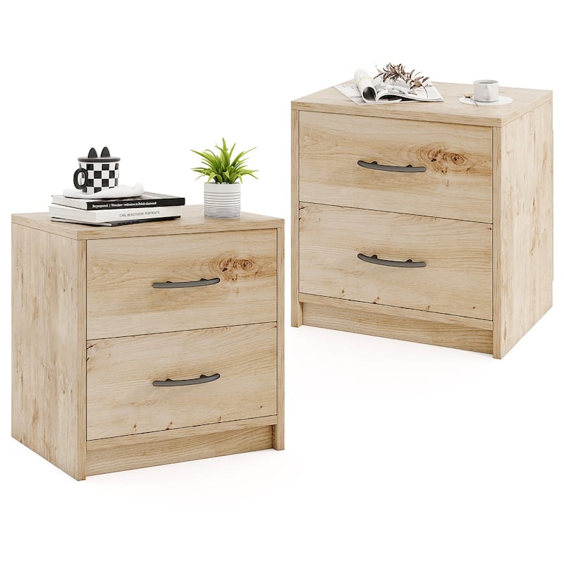 Gymax 2PCS 2-Drawer Nightstand Modern Bedside Table w/ Storage for - Brown