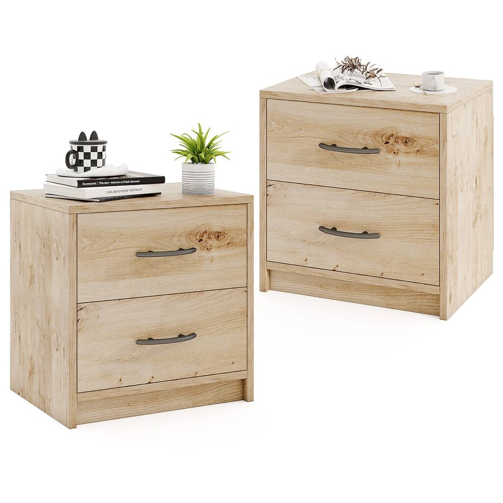 Gymax 2PCS 2-Drawer Nightstand Modern Bedside Table w/ Storage for