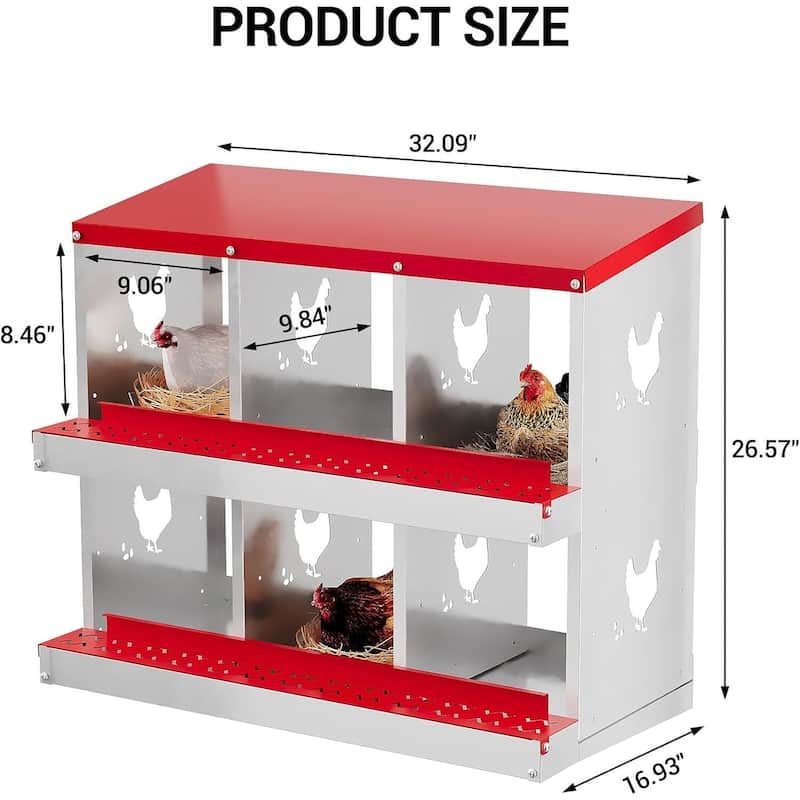 Wall-Mount or Free-Standing Metal Chicken Nesting Box for Hens, Red